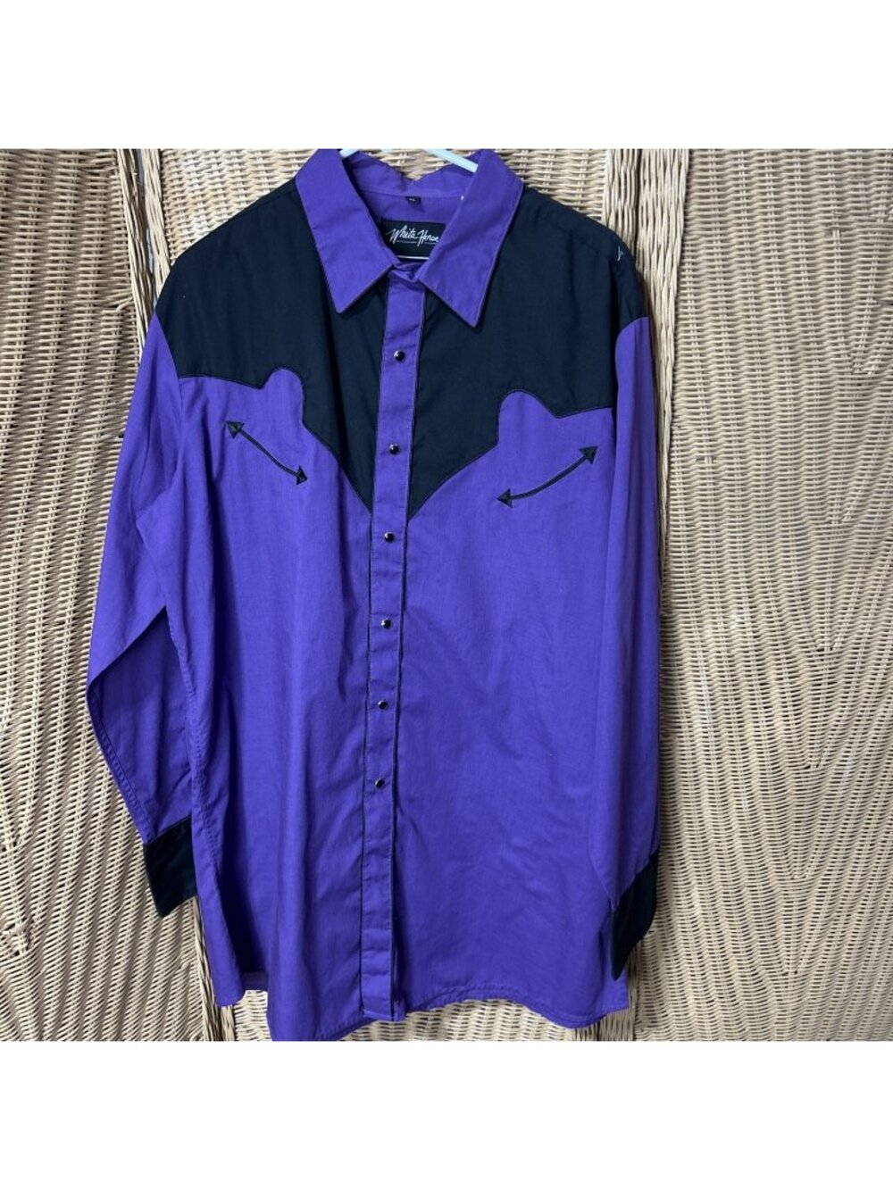 vintage brushpopper shirt Sz XL Purple Black White Horse Western Cowboy Arrow